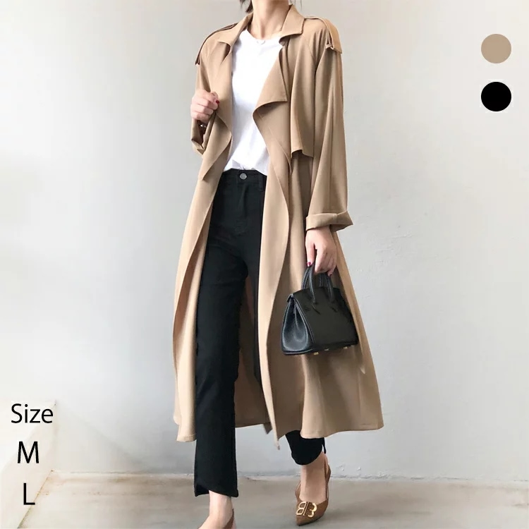 トレンチコートコートアウターロングコートレディース春ロング丈無地羽織りリボン付きゆったり大きいサイズ体型カバーきれいめおしゃれ通勤入園式卒業式デザインフォーマルお出かけ