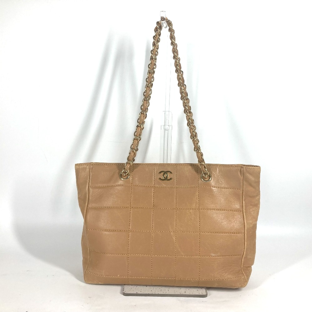 ショルダーバッグ CC ココマーク キルティング チョコバー Wチェーン カバン 肩掛け ラムスキン ベージュ