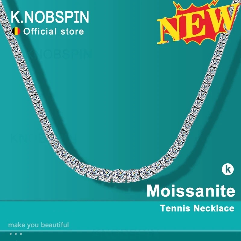 Knobspinモアッサナイトテニスのネックレスウェディング証明書925スターリングシルバーメッキ18 18kホワイトゴールド
