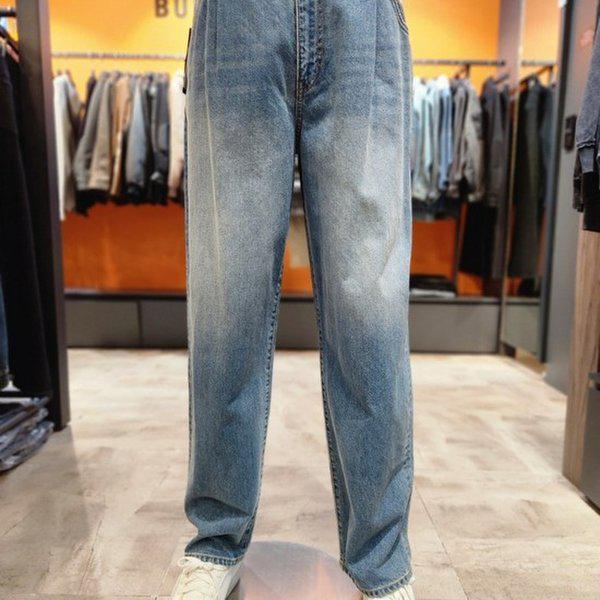 男性用ワンタック ワイドフィット デニムパンツ-DG