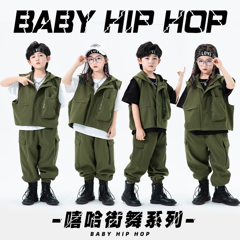 子供向けストリートダンストレンディ服スプリングガールズジャズダンスワークスーツ子供用ドラムスーツボーイズヒップホップパフォーマンスコスチューム