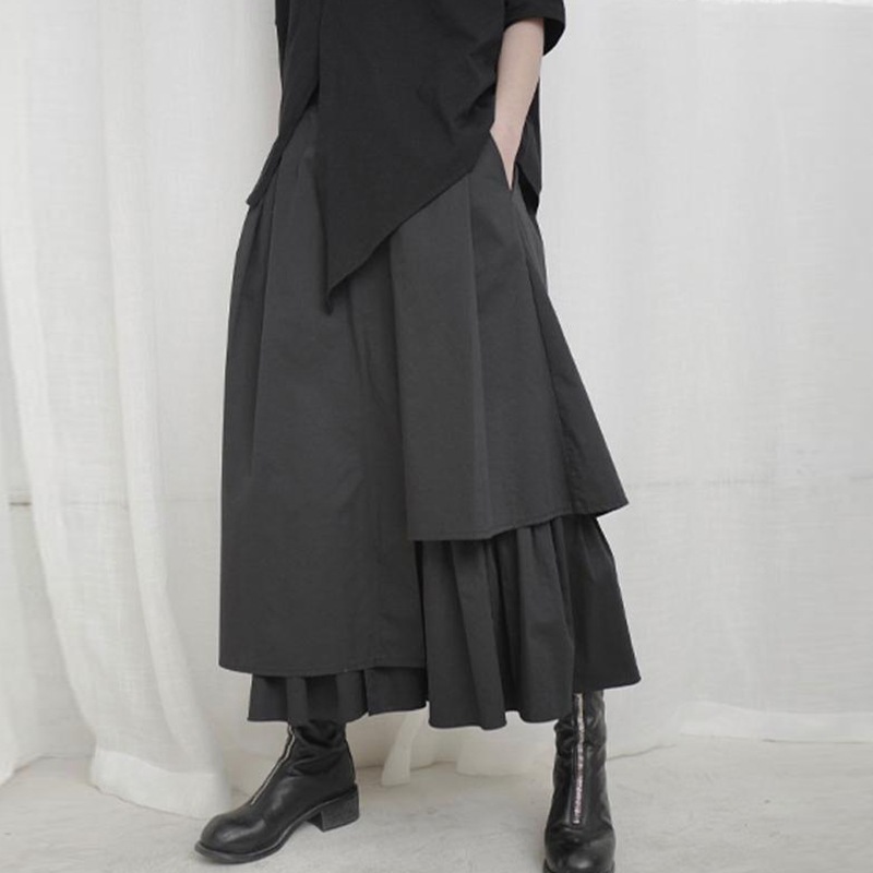 レディーススカートブラックカジュアルサマーニューファッションパーソナリティ不規則なデザインプリーツカジュアルレディーススカートハイウエストファッション無地シンプルレディーススカート
