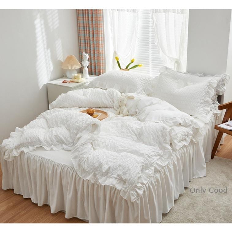 通気性 可愛い 通気性 フリル 人气新作 掛け布団カバー ボックスシーツ 肌にやさしい 洗える 枕カバー セット シアサッカー生地 急速出荷布団カバー ３/4点セット