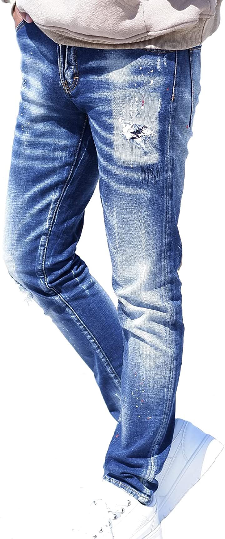 ジーパン メンズ デニムパンツ ジーンズ ダメージジーンズ メンズデニム( ネイビー, XL)