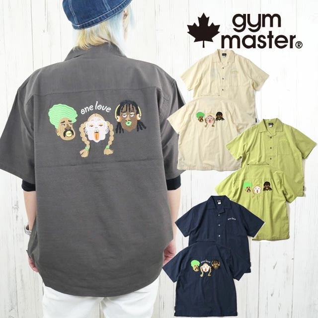 ジムマスター 半袖シャツ メンズ G521719 ONE LOVE刺繍ｼｬﾂ レディース 開襟シャツ オープンシャツ 襟付き 刺繍 トップス ウェア キャンプ アウトドア アパレル 黒 クリーム 黄緑