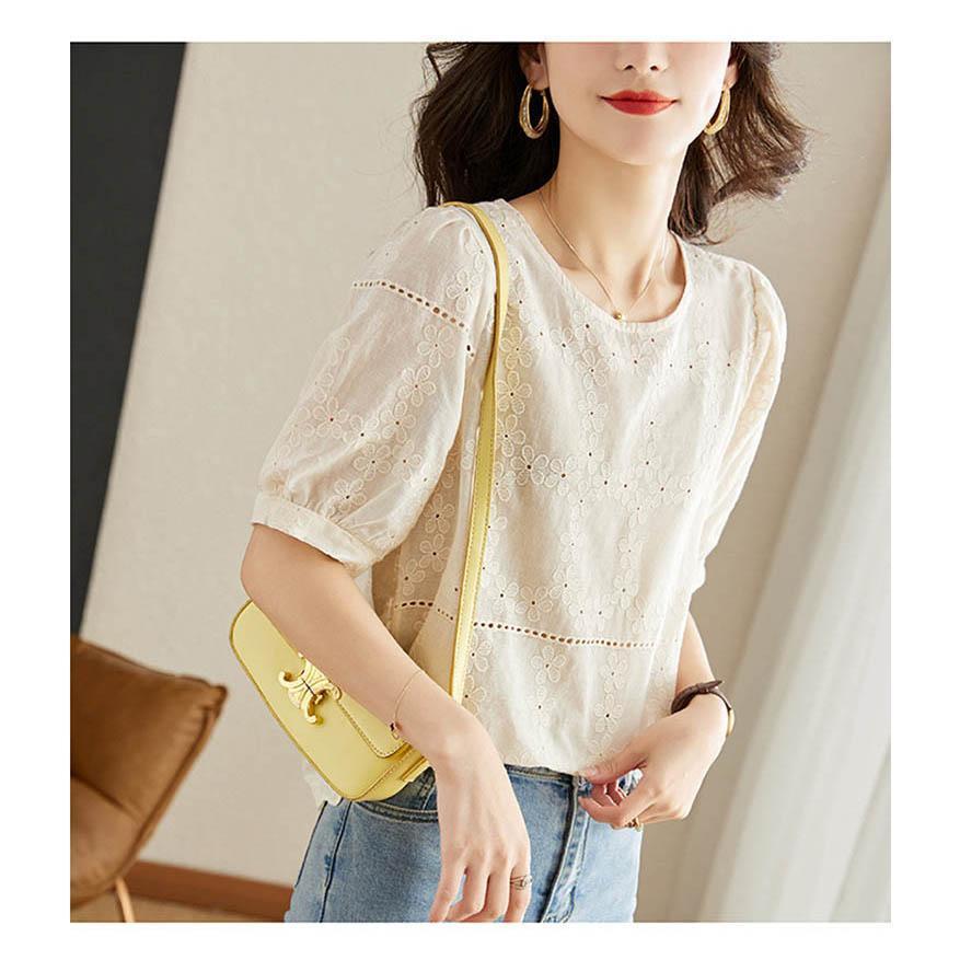 夏新作ブラウス レディース シャツブラウス 半袖 プルオーバー フォーマル ブラウス 花柄 刺繍 オシャレブラウス 通勤