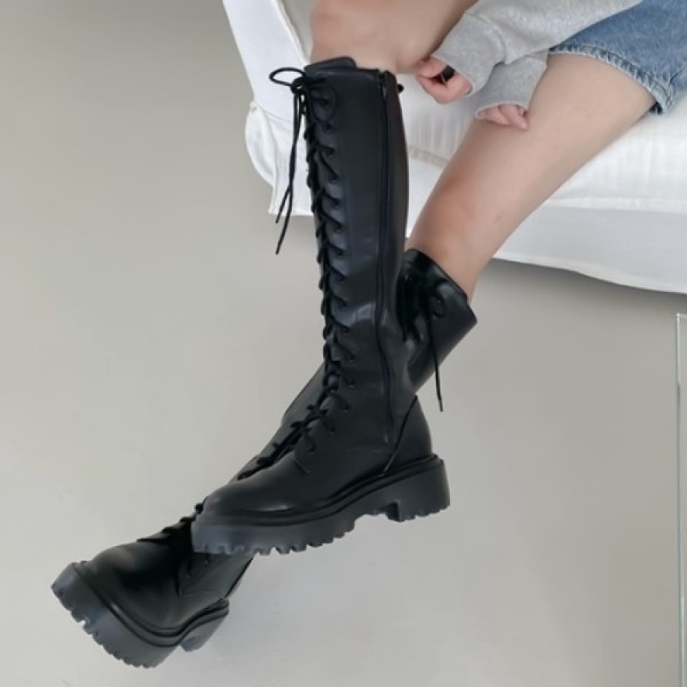 [Ninas Paris] レースアップチャンキーウォーカーロングブーツ