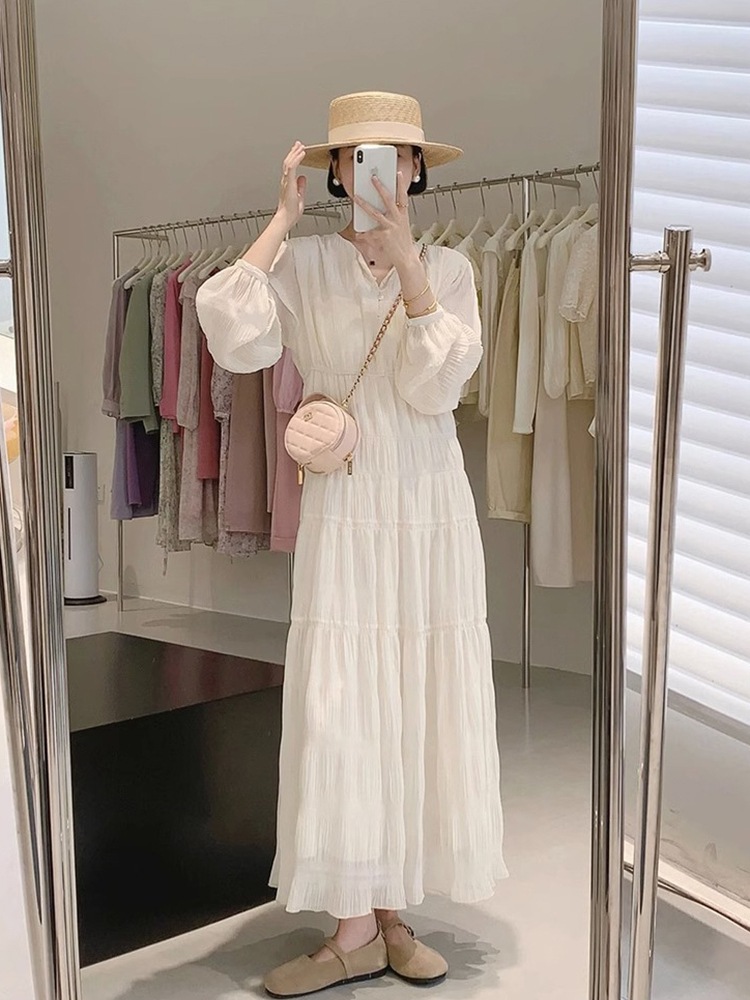 白い長袖ドレス子供夏2023新しい海辺の休日ビーチドレス初秋の摩耗