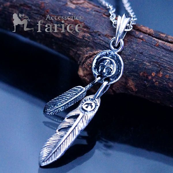 イーグルプレート&2フェザー(鷲と羽)ドロップデザイン 裏面ダメージ仕上げ メンズ&レディース インディアンジュエリー シルバー925 ペンダント ネックレス 4,844円