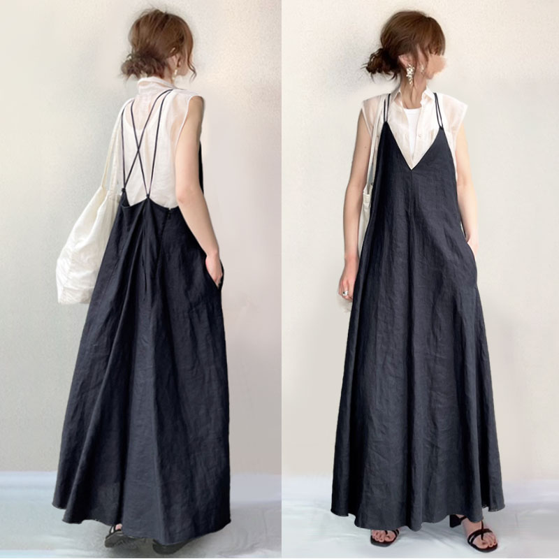 【SNS大人気アイテム登場】 シンプル 無地 ギャザー ノースリーブ ジャンパースカート