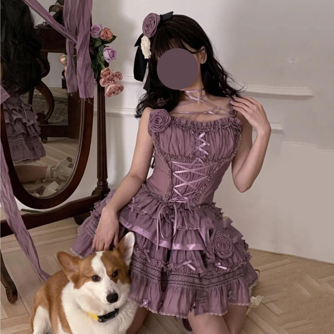 ガラス窓ロリータ メモリアルアイランド ロリータ バレエ風スカート スクスカート Sp パープル 成人式 誕生日パーティー