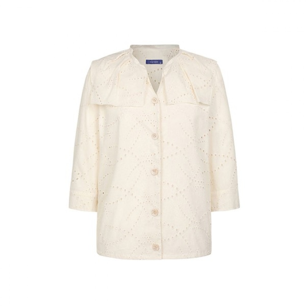 [オリビアハスラー] アイボリーアイレットパンチングセーラーカラーブラウスOHCMBL104