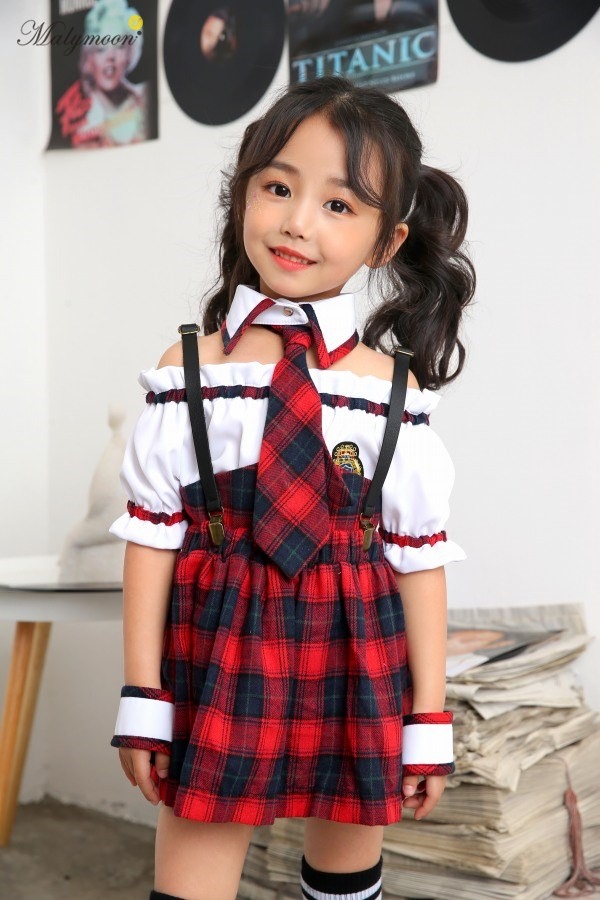 スクールガール レッド 110cm 【制服 コスプレ キッズ ハロウィン コスプレ】【_408856】