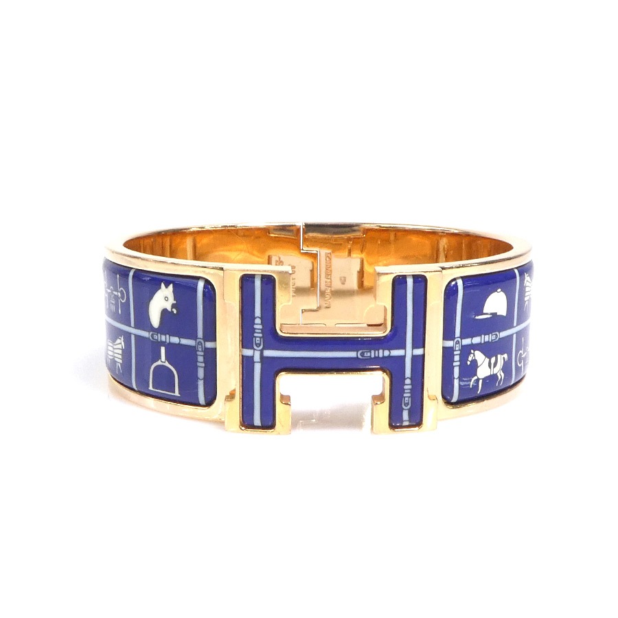 エルメス HERMES バングル ブレスレット クリッククラック メタル/エナメル ゴールド/ブルー/オフホワイト レディース e61067a