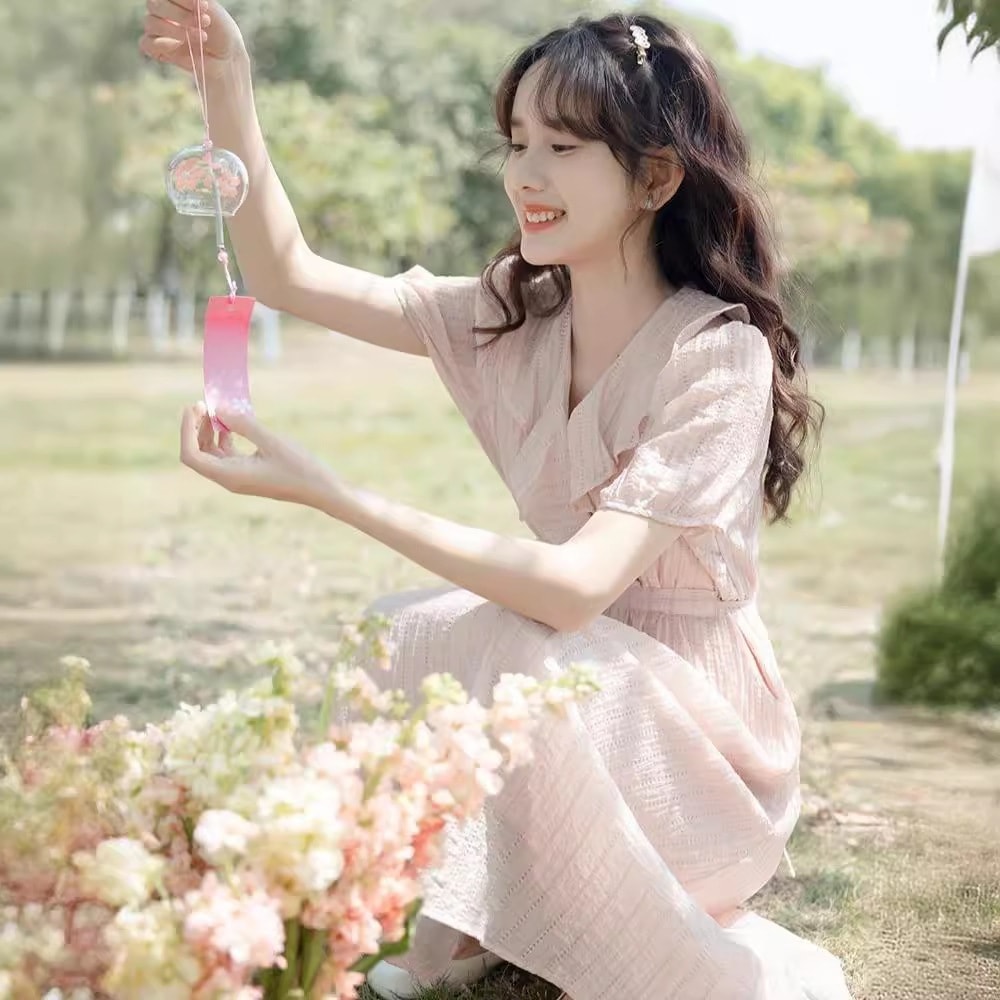 【送.料.無.料.急速発送】低身長仙超仙系ピンクプリンセススカート茶休スカートワンピース 夏