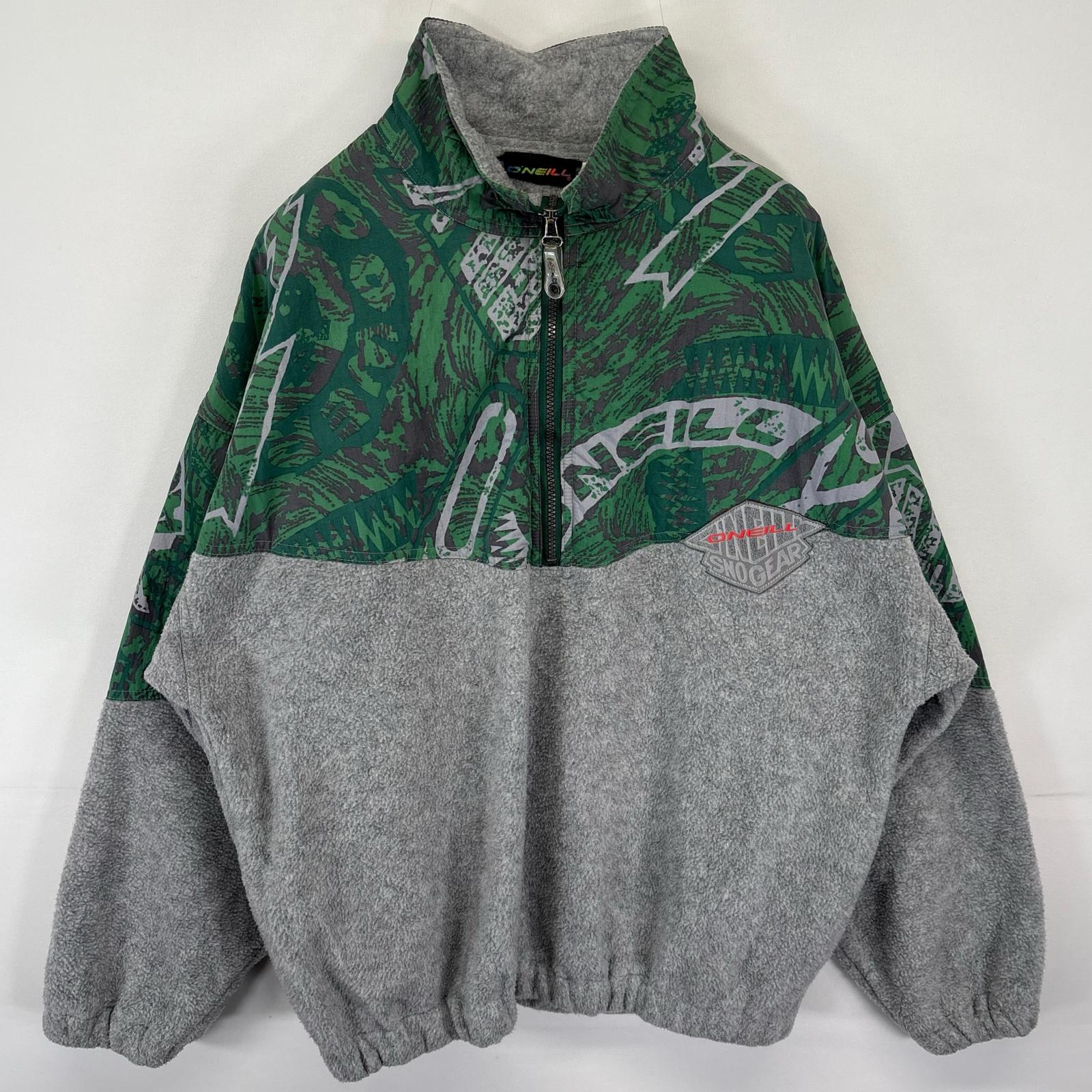 古着 90s/90年代 オニール ONEILL フリースジャケット ハーフジップ プルオーバー ワンポイントロゴ 総柄 L グレー メンズ