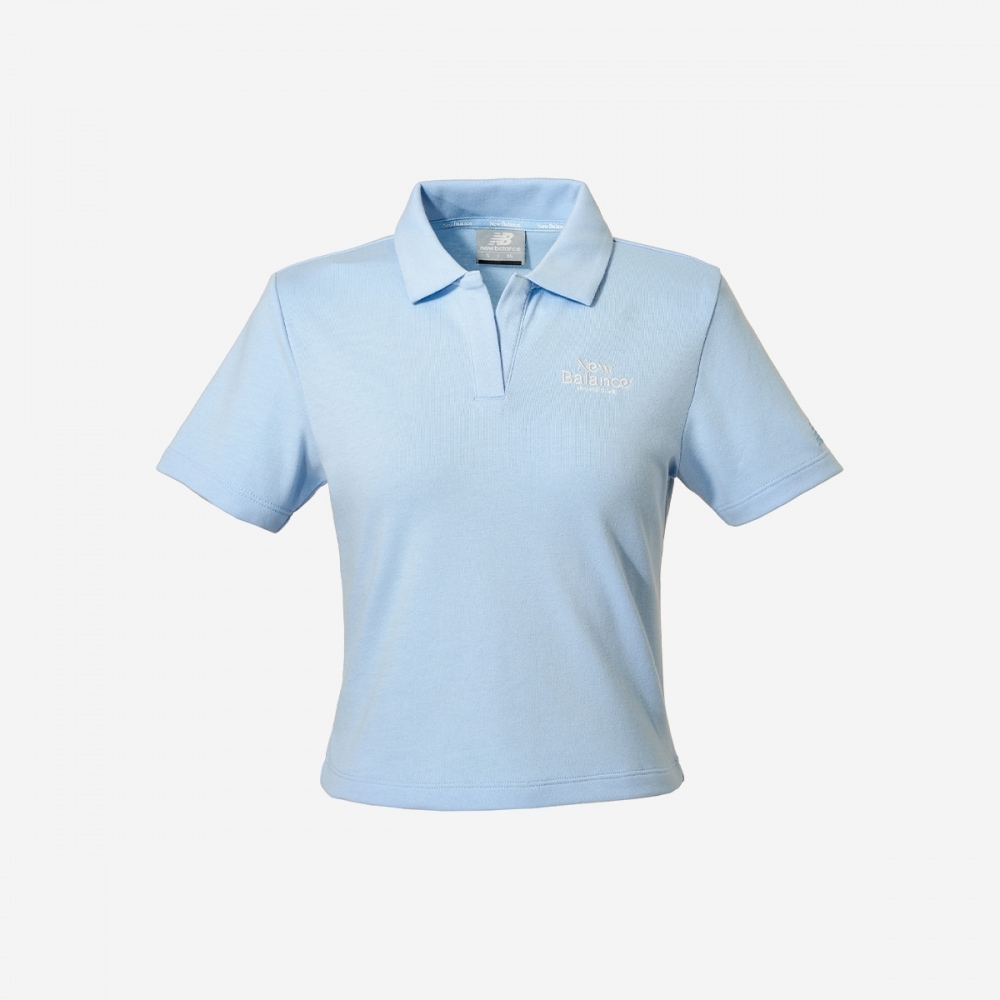 新素材新作 ニューバランス女性用セミクロップオープンTシャツ NBNFE2W502-(51) ライトブルー Tシャツ・カットソー Size:M