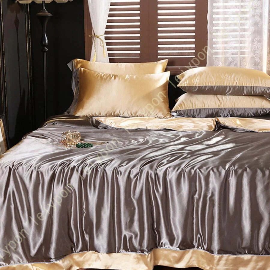 サテン 調 レーヨン しっとり 夏は涼しく冬は保温 フラット ベット シーツ 布団カバー 枕カバー セット シングル ダブル ベッドカバー ボックスシーツ