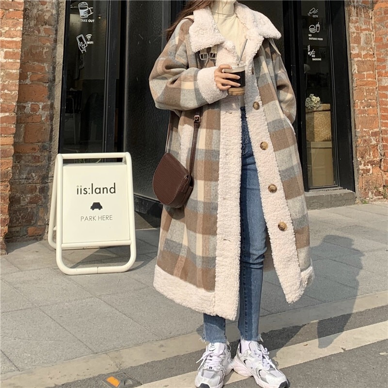 【送料無料】レディース チェック柄 ボアコート アウター 羽織 上着 ロングコート もこもこ