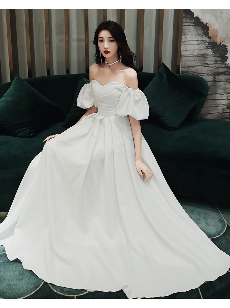 8019カラードレス　ロングドレス　白 オフショルダー イブニングドレス　結婚式二次会　発表会　披露宴　演奏会　大きいサイズ 　小さいサイズ