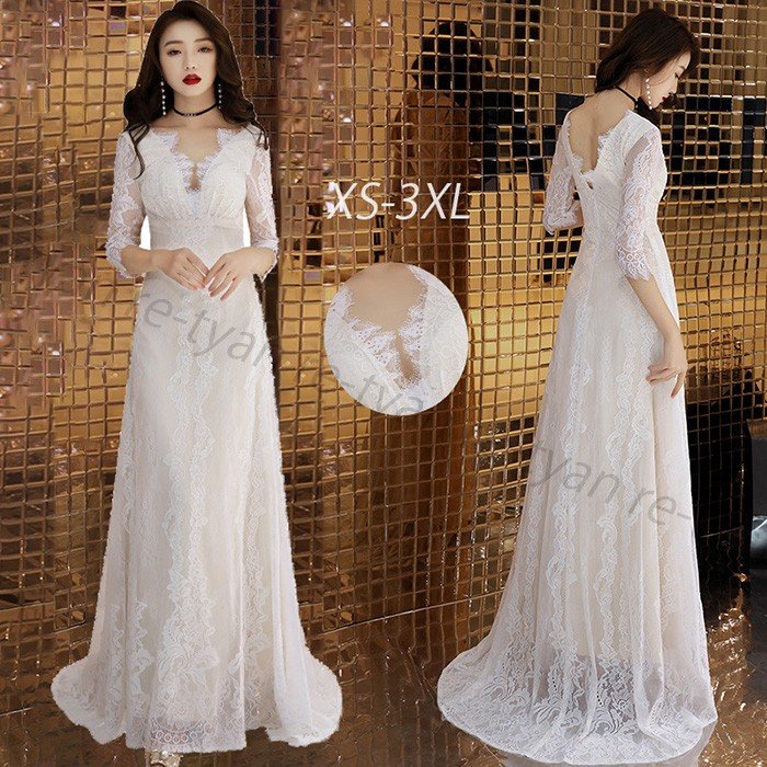 新入荷パーティードレス レディースファッション 2020 人気 大人ドレス 白 結婚式 お呼ばれ ワンピース ロング ウェディングドレス エレガント Vネック 海外挙式