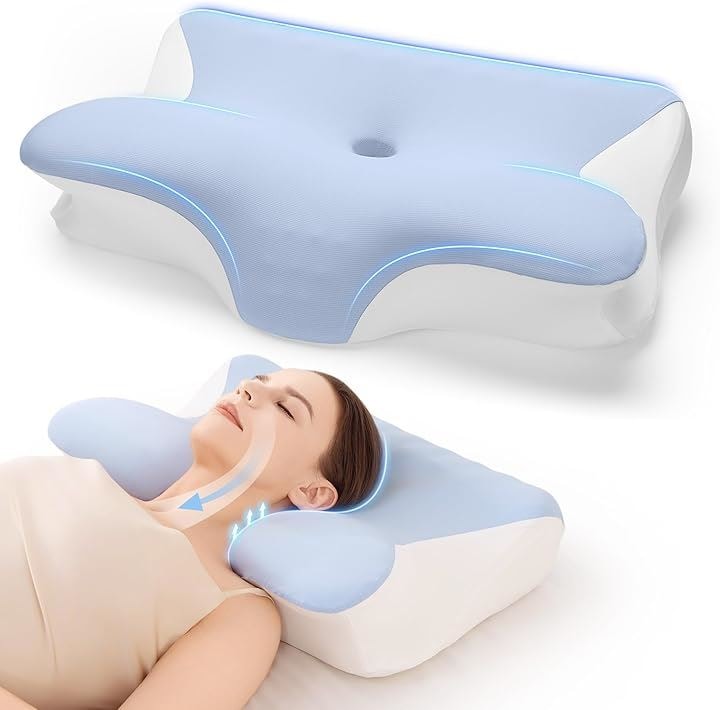 枕 首が痛くならない まくら ストレートネック 低反発 高さ調整可人間工学立体構造・首元安定型・通気性に優れ横寝枕 横向き寝 うつ伏せ寝(ブルー+ホワイト, 医師がおすすめ枕を受賞)