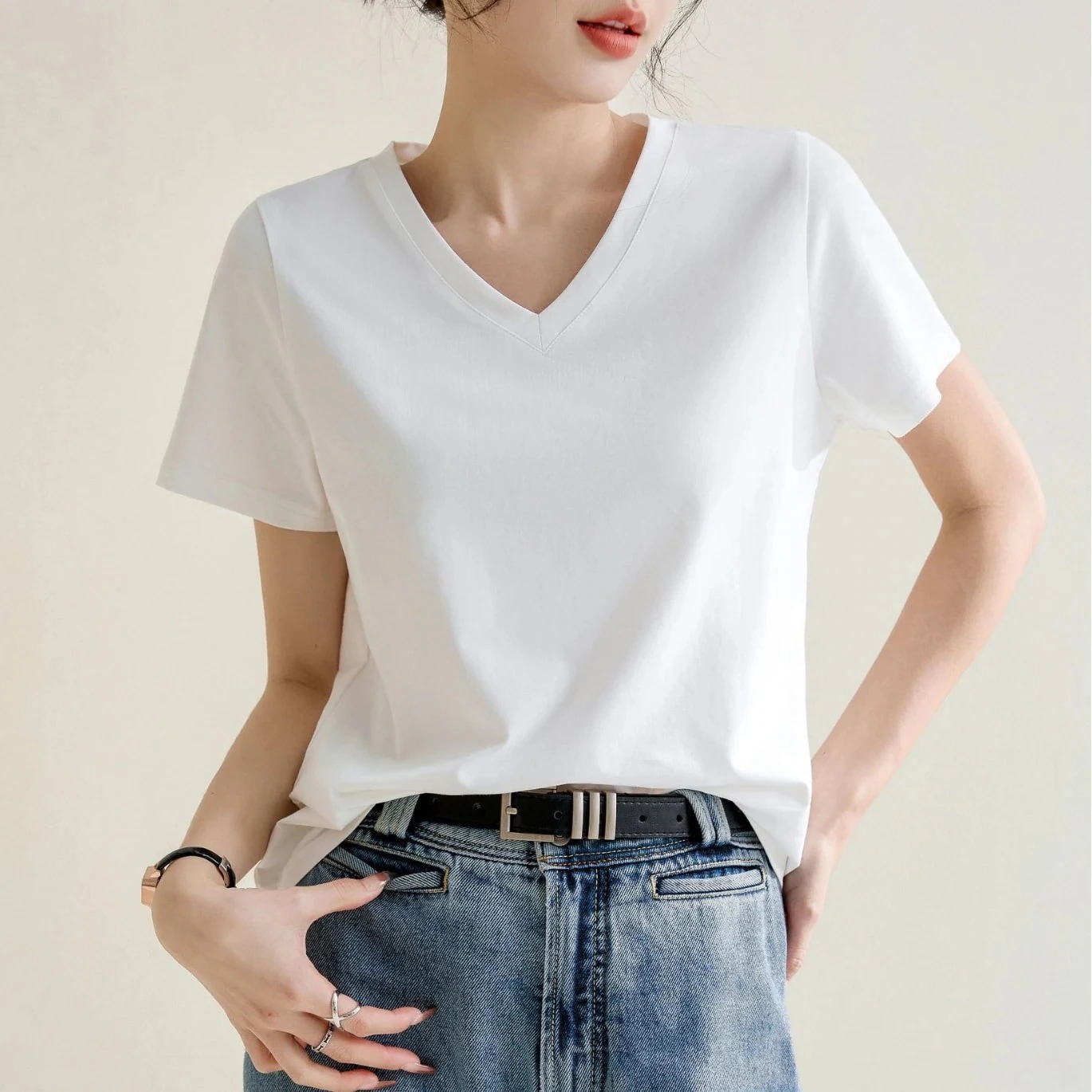 【20点セット】2個追加で300FF #純綿レディース Vネック無地 半袖Tシャツ #汗を吸い取る #快適 #通気性3カラー