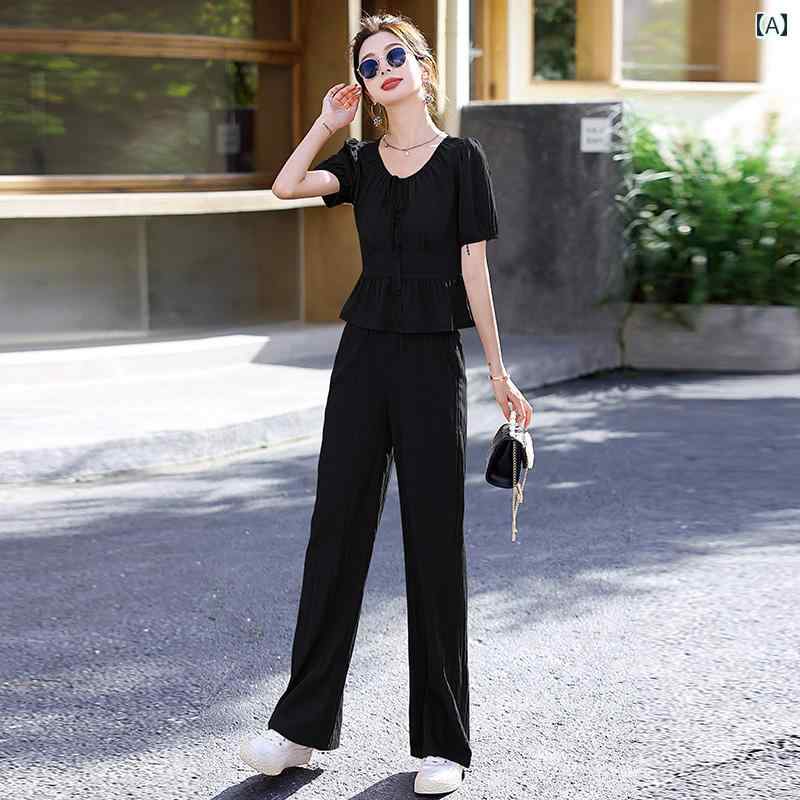 レディース ファッション カジュアル セットアップ スーツ 夏 スリム 若見え 半袖 リラックス ワイドレッグ パンツ 2点 セット 7,603円