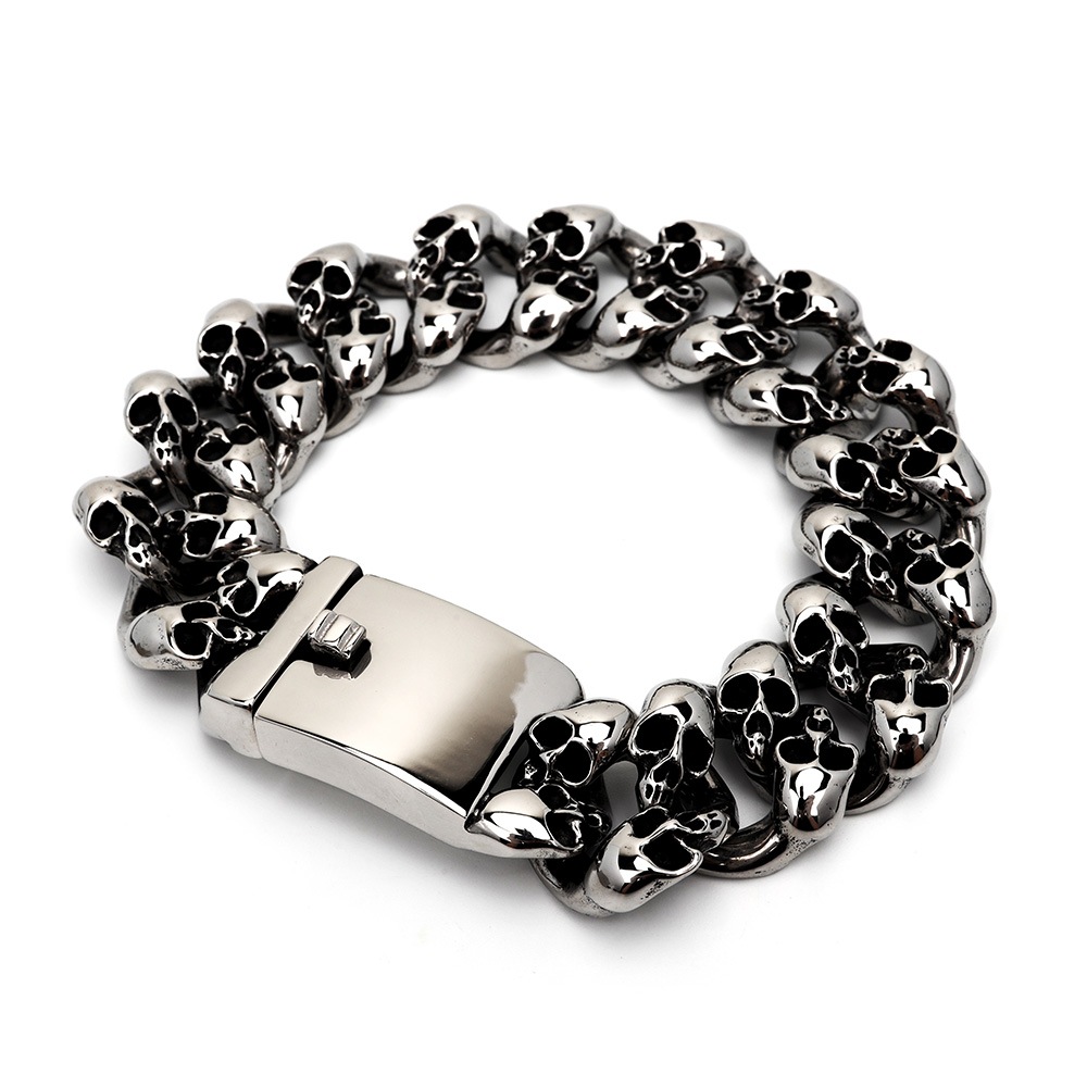 ステンレス スカル喜平チェーンブレス [b498]