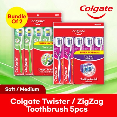 [ Bundle 2 ] Colgate Twister / ZigZag Toothbrush 5pcs ( Soft / Medium )歯ブラシ