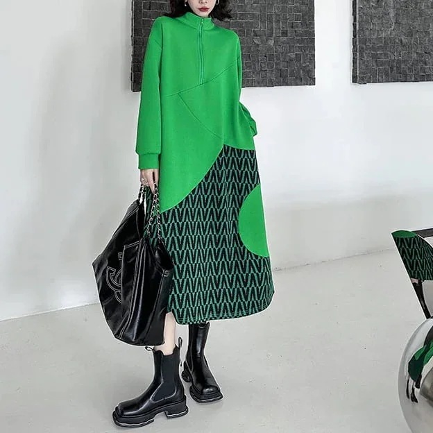 スタンドカラー ハーフジップ Aラインミディドレス プレゼント 個性的なデザイン ステージ衣装 演出衣装 イベント こせい 個性 特徴あり 新作 TV 主演 ステージ衣装 舞台 おしゃれ