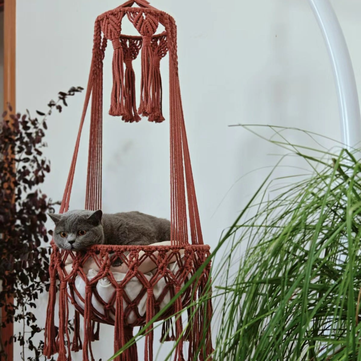 手織り猫ハンモックハンモックハンモック巣巣自由hapho猫ケンネルペットバスケットバスケットスイングベッド