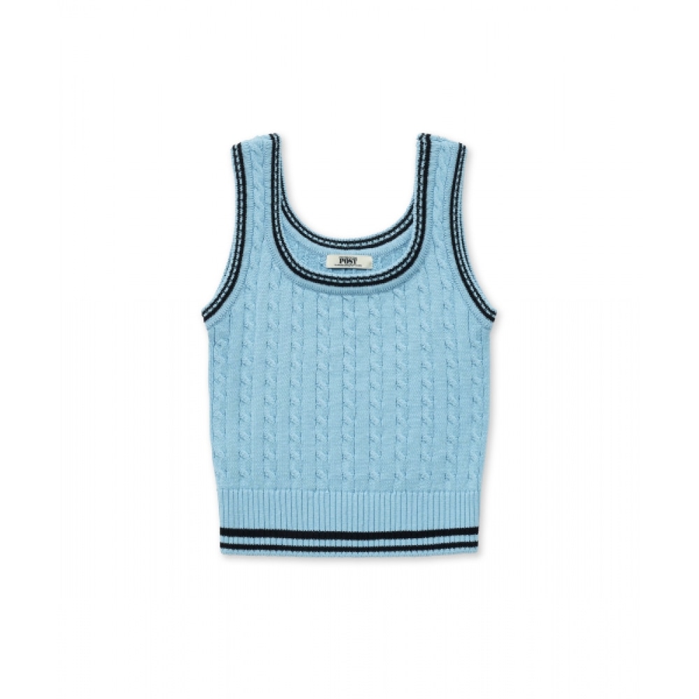 ザサタデーイブニングポストケーブルニットノースリーブ_ブルー