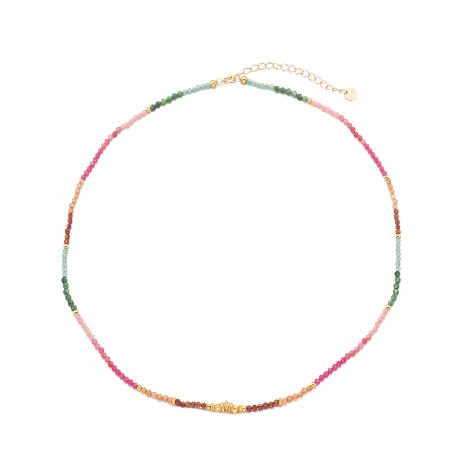 [glairie] マルチカラージェムストーンビーズチョーカーネックレス半貴石金メッキS925スターリングシルバー15インチ1.6インチの調節可能なエクステンダー付き 15 inches