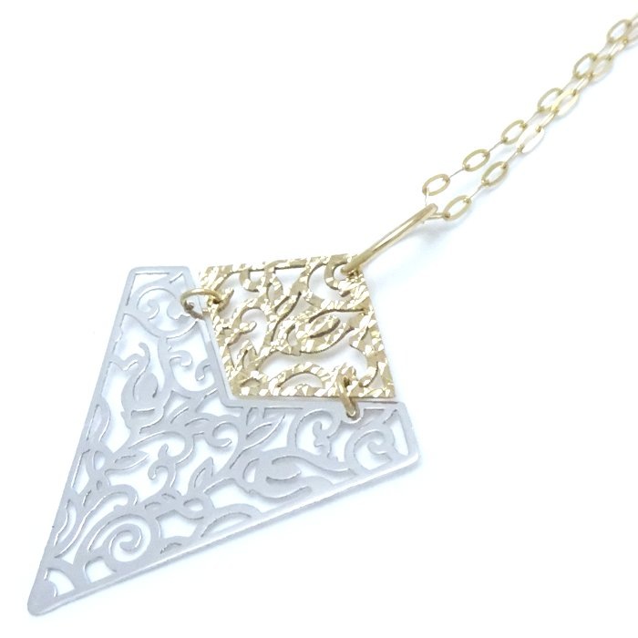 デザイン ネックレス K18YG イエローゴールドxK18WG ホワイトゴールド /75995【中古】