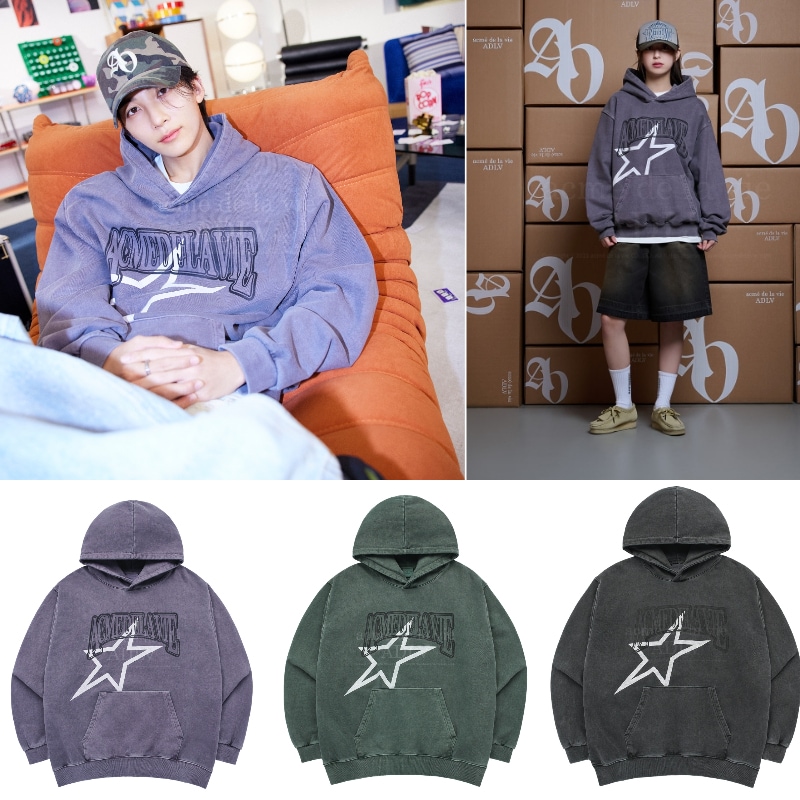【SEVENTEENジョンハン着用】STAR AE LOGO PIGMENT WASHING HOODIE PURPLE