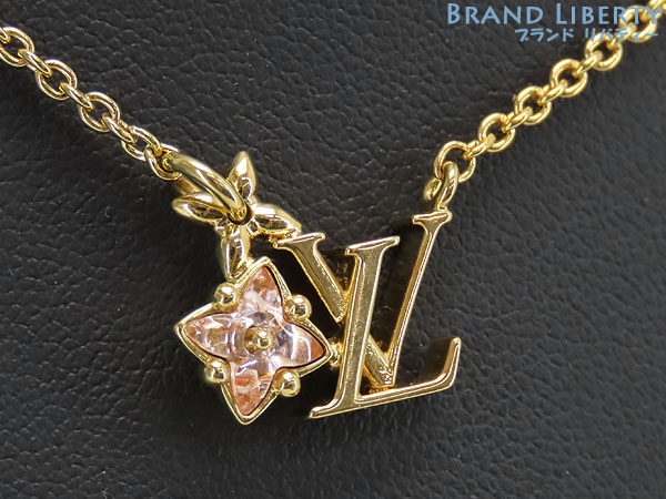 ほぼ新品ルイヴィトンネックレスルルグラムカラーストーンペンダントチョーカーゴールドピンクメタルM00783