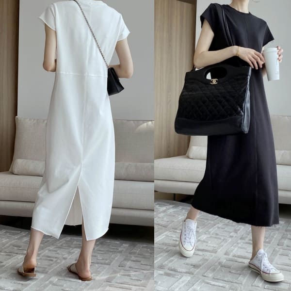 きれいめワンピース 30代 韓国ワンピ シンプル 無地 体型カバー 細見え 着痩せ ワンピース
