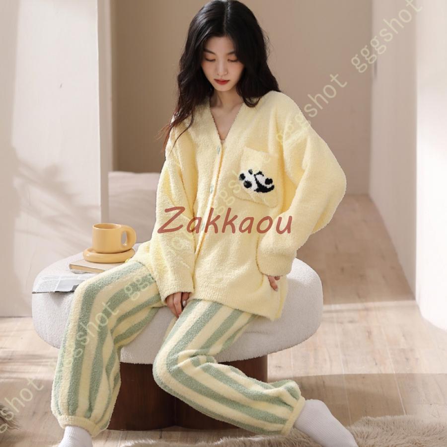 パンダ柄 パジャマ レディース ゆったり 秋冬 長袖 冬用パジャマ 冬 大きいサイズ パジャマ 上下セット 秋冬ルームウェア もこもこ 柔らかい 部屋着