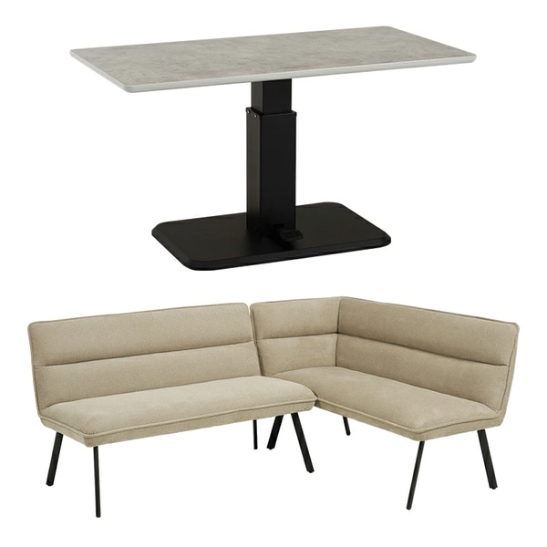 KT-3198MGY-ロイス2P右肘S-BE マーブルグレー/右肘グレーベージュ ダイニング3点セット メーカー直送