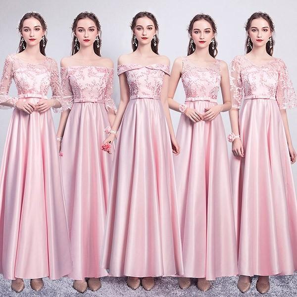 ブライズメイド ドレス ロング丈 二次会 5タイプ 袖あり フリル パーティードレス 大人 結婚式 フォーマル 花嫁 成人式 演奏会