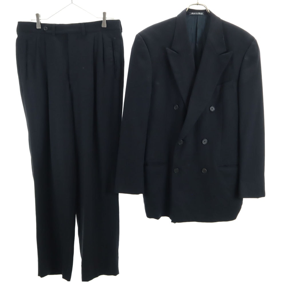 イタリア製 織柄 ダブル スーツ 上下セットアップ 40/不明 濃紺 メンズ