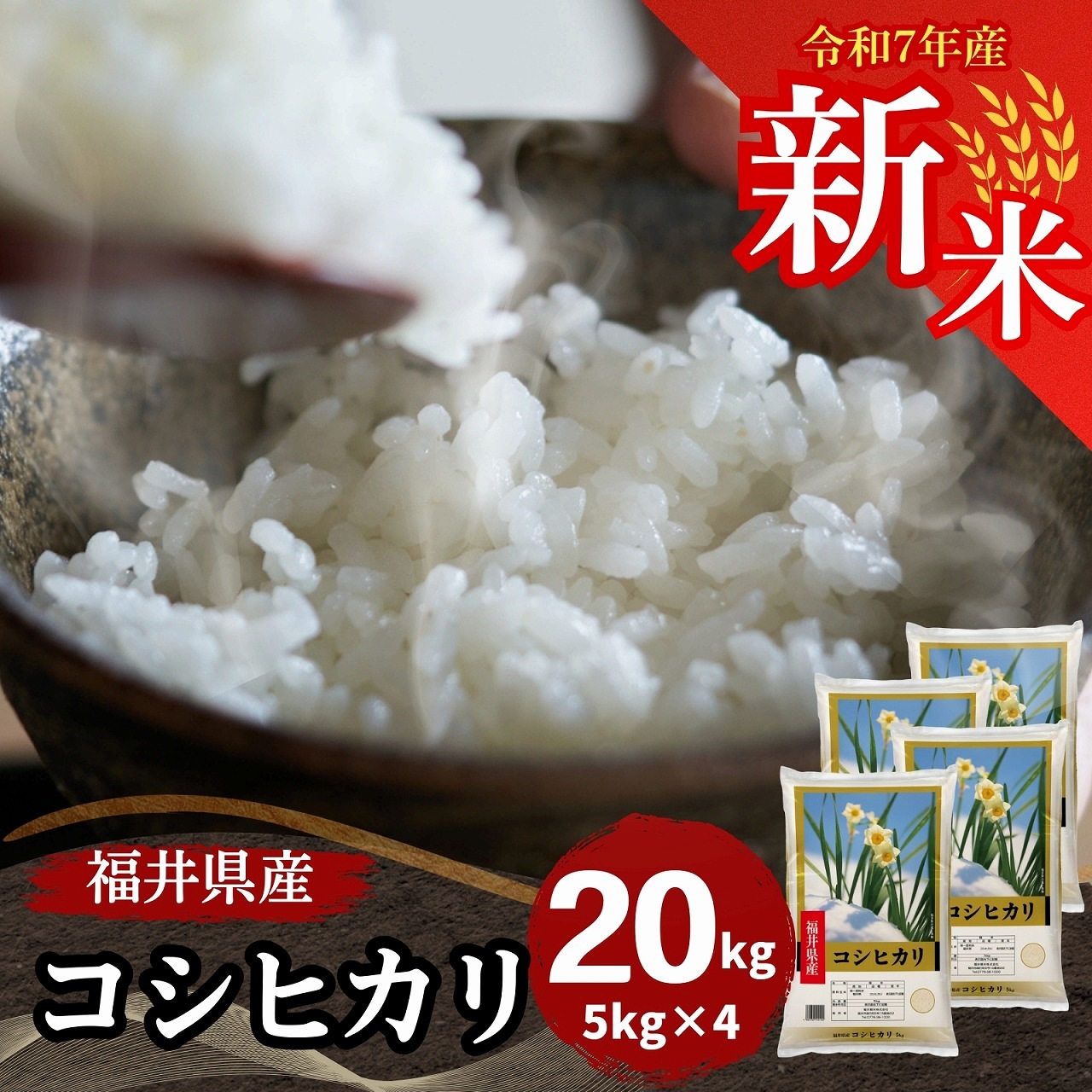 【数量限定】新米 福井県産コシヒカリ20kg(5kg4袋) 白米　令和7年産