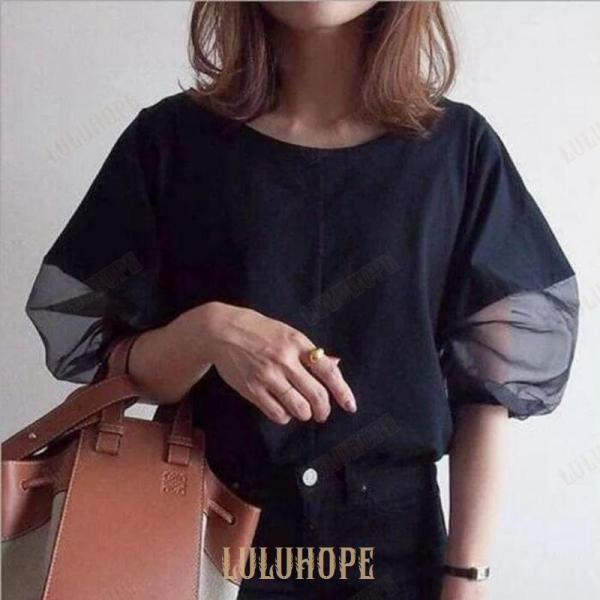 【急速出荷!】気質 長袖シャツ トップス ブラウス Tシャツ パフスリーブ シアー 透け感 レディース エレガント きれいめ 五分袖 カジュアル ラウンドネック おしゃれ 大人 可愛い 4,708円