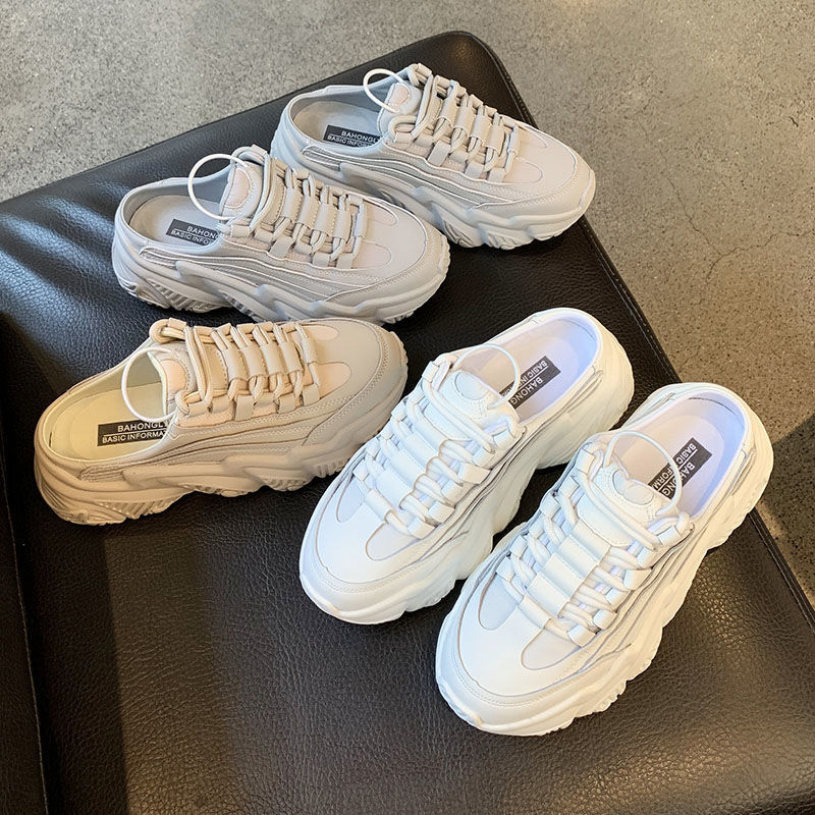 クーポン 厚底 スニーカー スリッポン カジュアル スニーカー サンダル 歩きやすい レディース 厚底 レースアップ ローカット 黒 白 厚底スニーカー サボ サンダル ラウンドトゥ スリッポン シュ