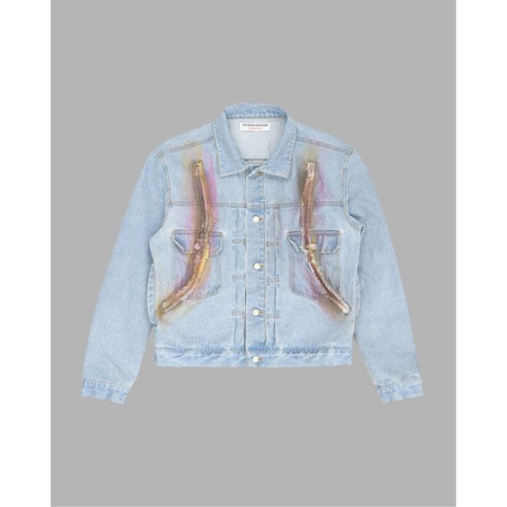 THE MUSEUM VISITOR SPRAYED CURVED ZIPPER DENIM JACKET 08