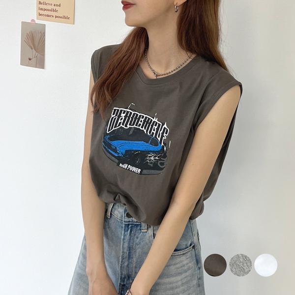 トップス カットソー タンクトップ Tシャツ プリント ロゴ ノースリーブ レディース カジュアル サイズ / 裾ドロストタンクトップ