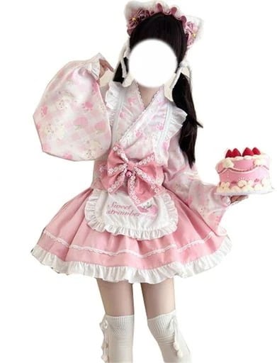 コスパ最高 即納 CAWILXHA ロリータ服 ワンピース コスプレ衣装 和 水色 ピンク 姫袖 長袖 森ガール ゆめかわいい コスチューム ハロウィン 仮装 (L ピンクセット)