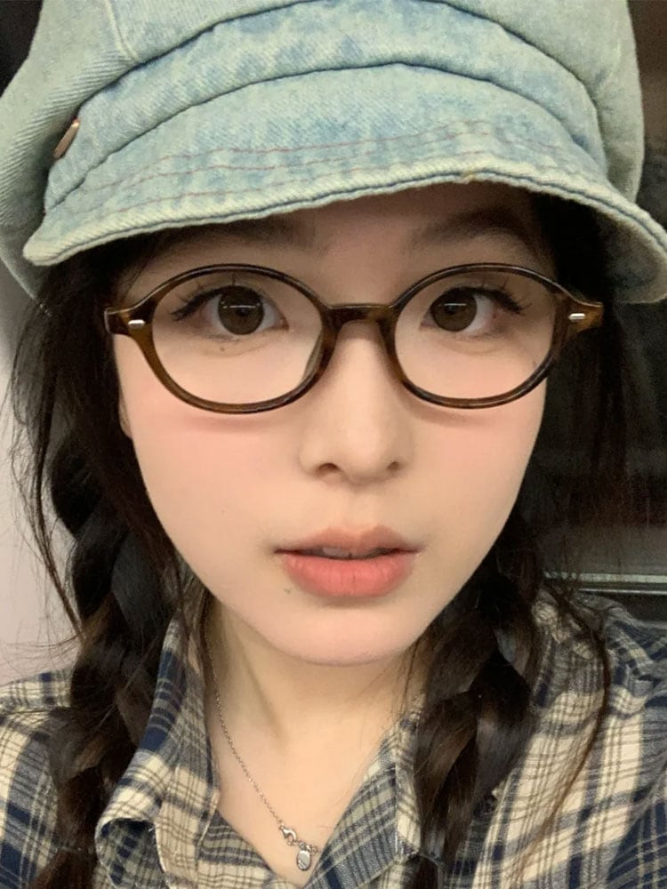 近視女性用高級べっ甲オタクメガネブルーライトカット可能ヒョウ柄小さいフレーム小顔地味目