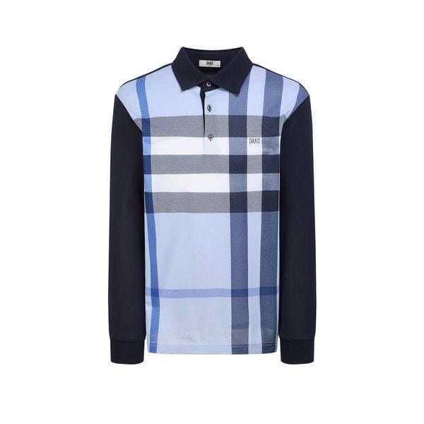 [25SS] [定番商品] ネイビーチェック配色 綿混紡 長袖カラーTシャツ WMTS5AC01N2